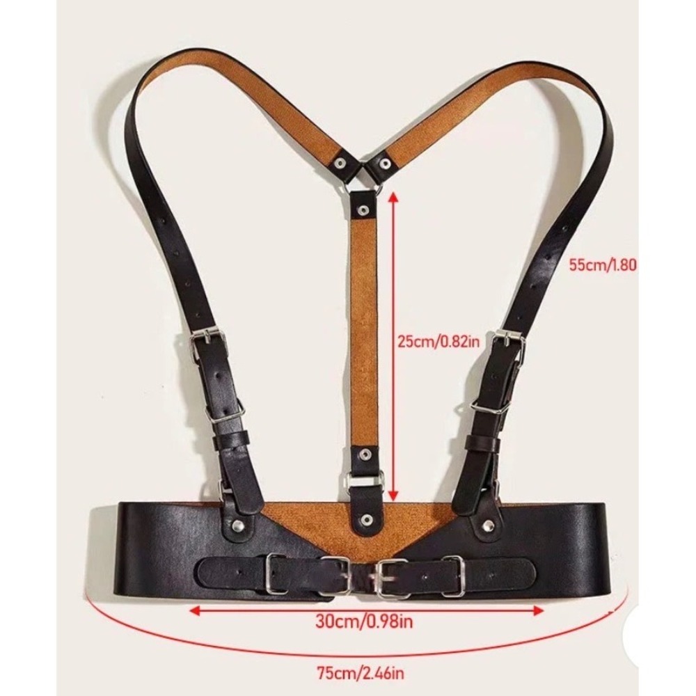 Steampunk faux black leather waistband correlate belt harness adjustable straps